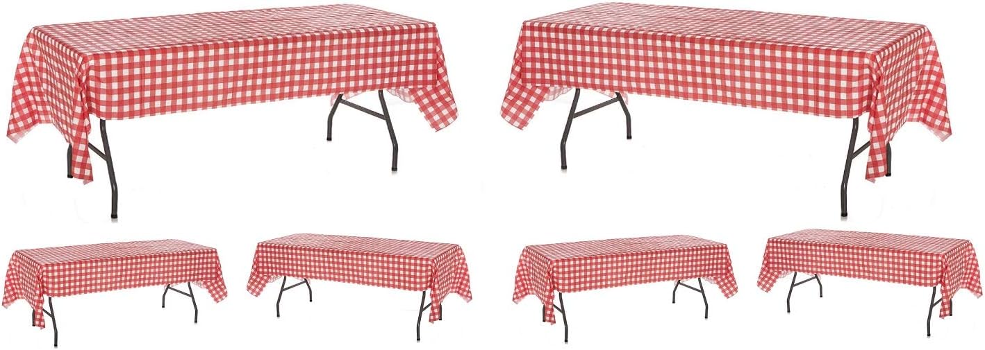 Oojami 6-Pack Red White Checkered Plastic Tablecloths