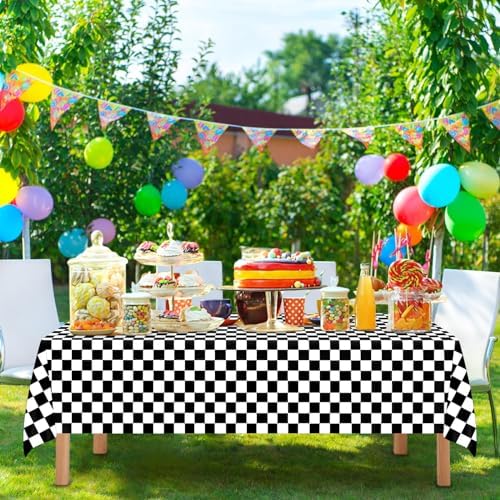 Mulbozy 4 Pcs Black and White Checkered Tablecloths for Party Decorations