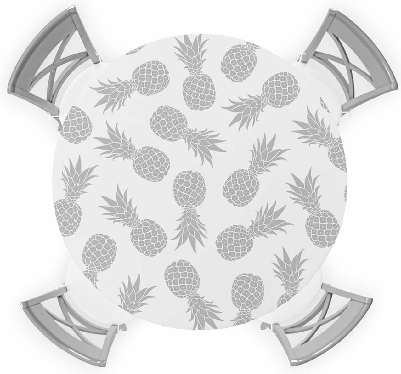 Silver Pineapple Waterproof Round Table Cover 36-44 Inch Elastic Tablecloth for Indoor Outdoor Use