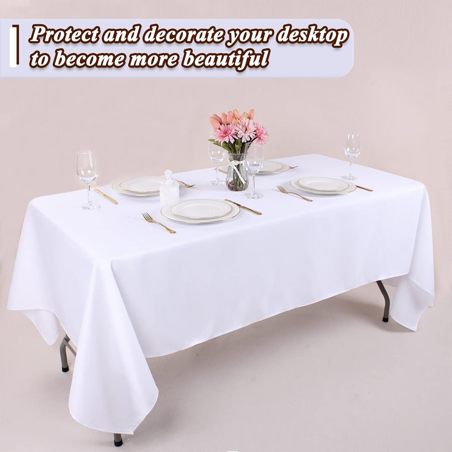Kesfey 6 Pack White Tablecloths 60x102 Inch