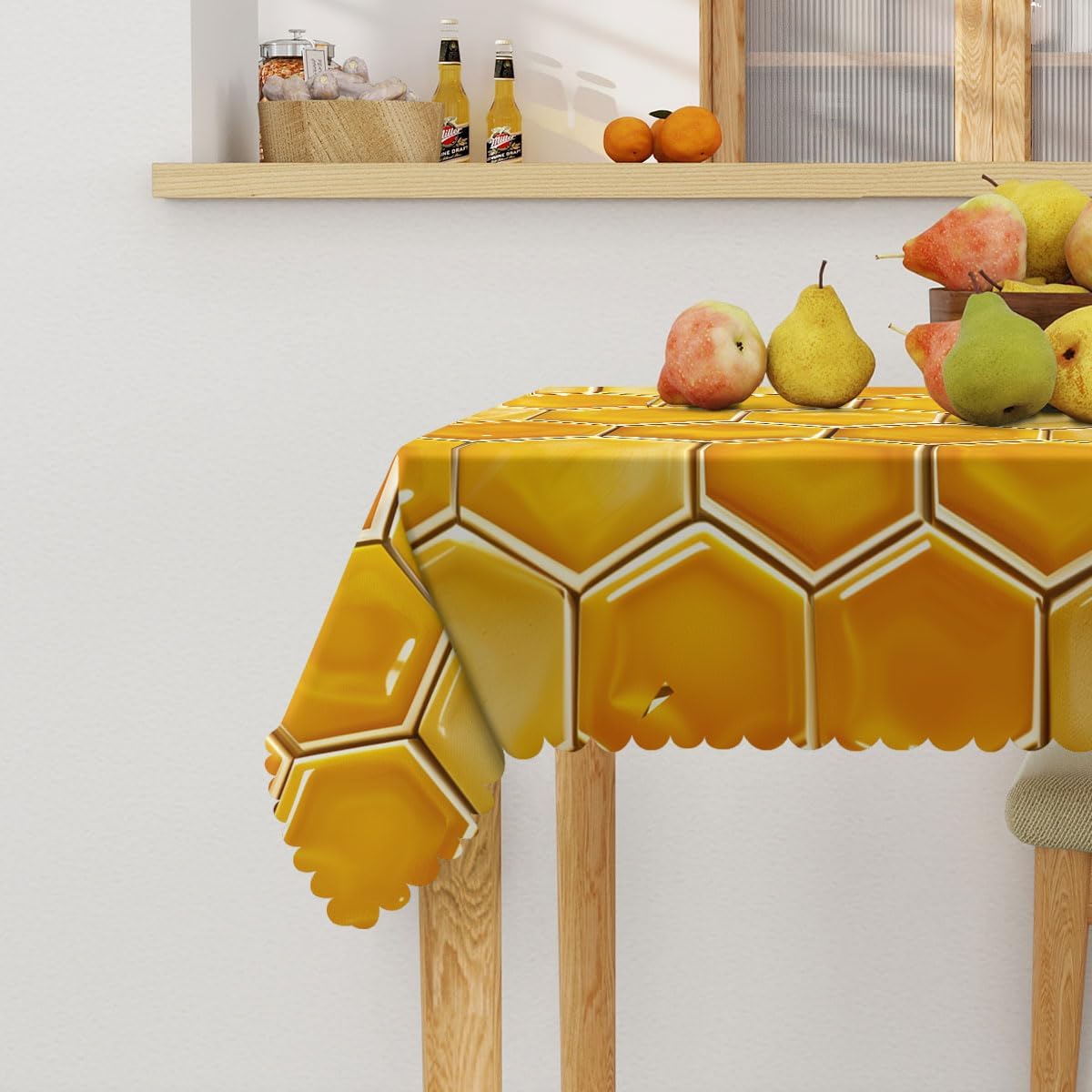 Beehive Tablecloth 54x54 Inch Yellow Gold Honeycomb Design