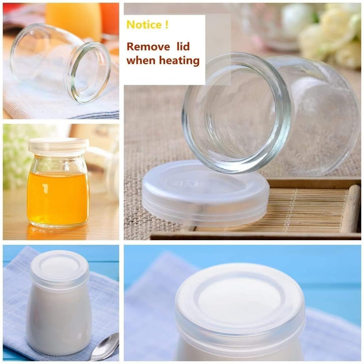 6 Pcs Yogurt Pudding Jars With Plastic Lids 7 Oz