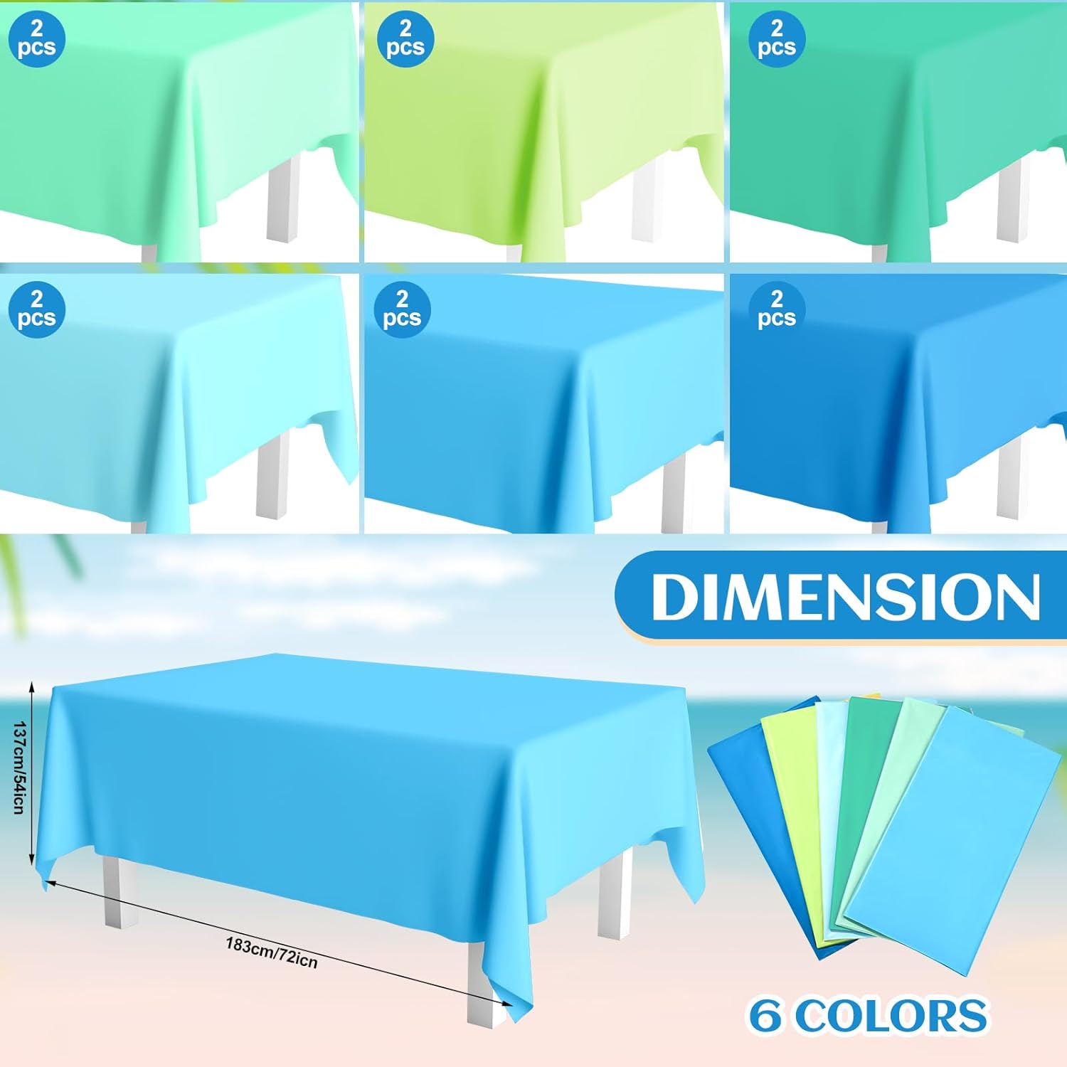 Kinlop 12 Pcs Plastic Sky Blue Tablecloths for Parties