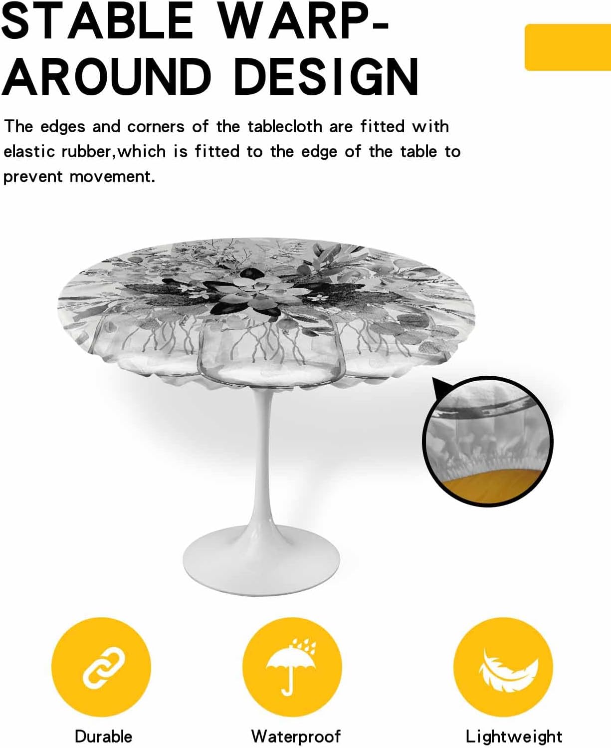 Gray White Eucalyptus Round Waterproof Table Cover 36-44 Inches