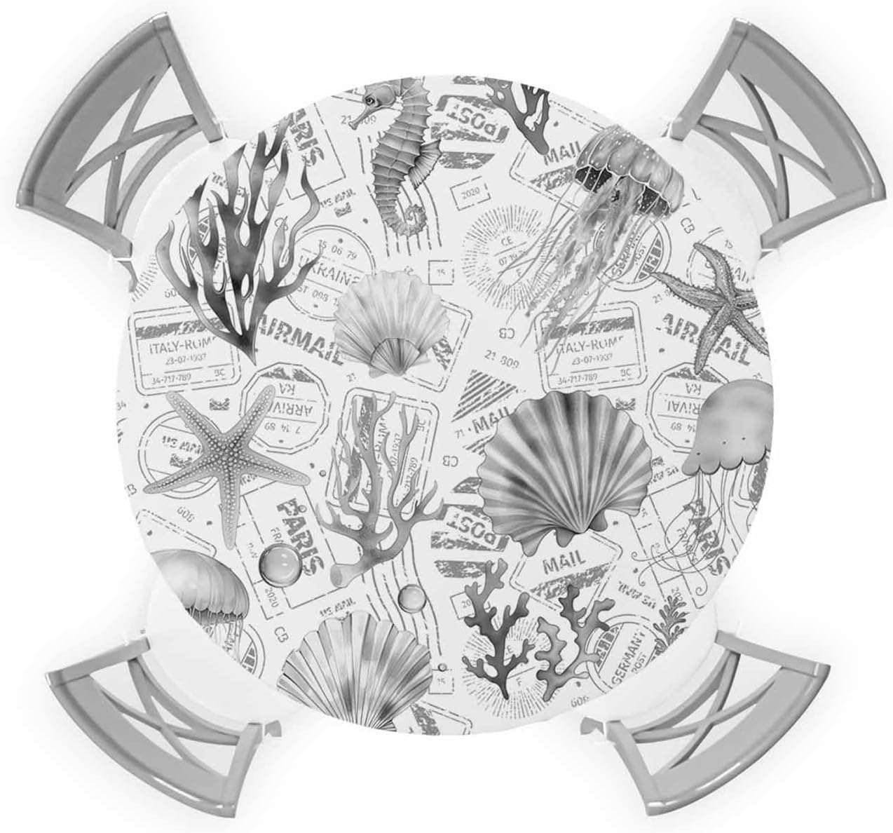 Grey Jellyfish Round Waterproof Table Cover Fitted Tablecloth