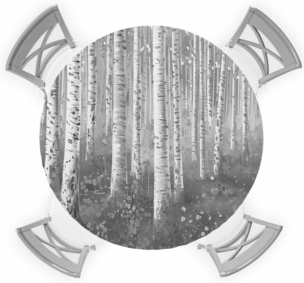 Grey Forest Tree Round Waterproof Table Cover Fitted Tablecloth