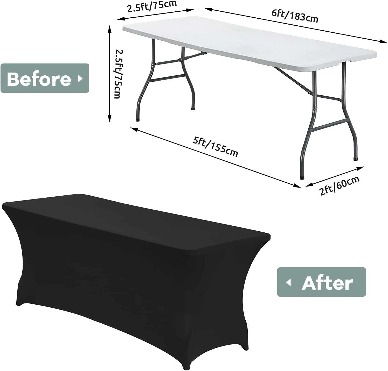 CWK 6FT Stretch Spandex Table Cover - Black