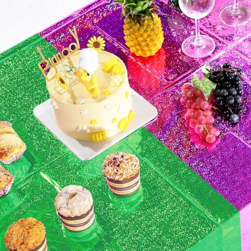 4 Pcs Iridescent Pink Green Tablecloths for Party Decorations