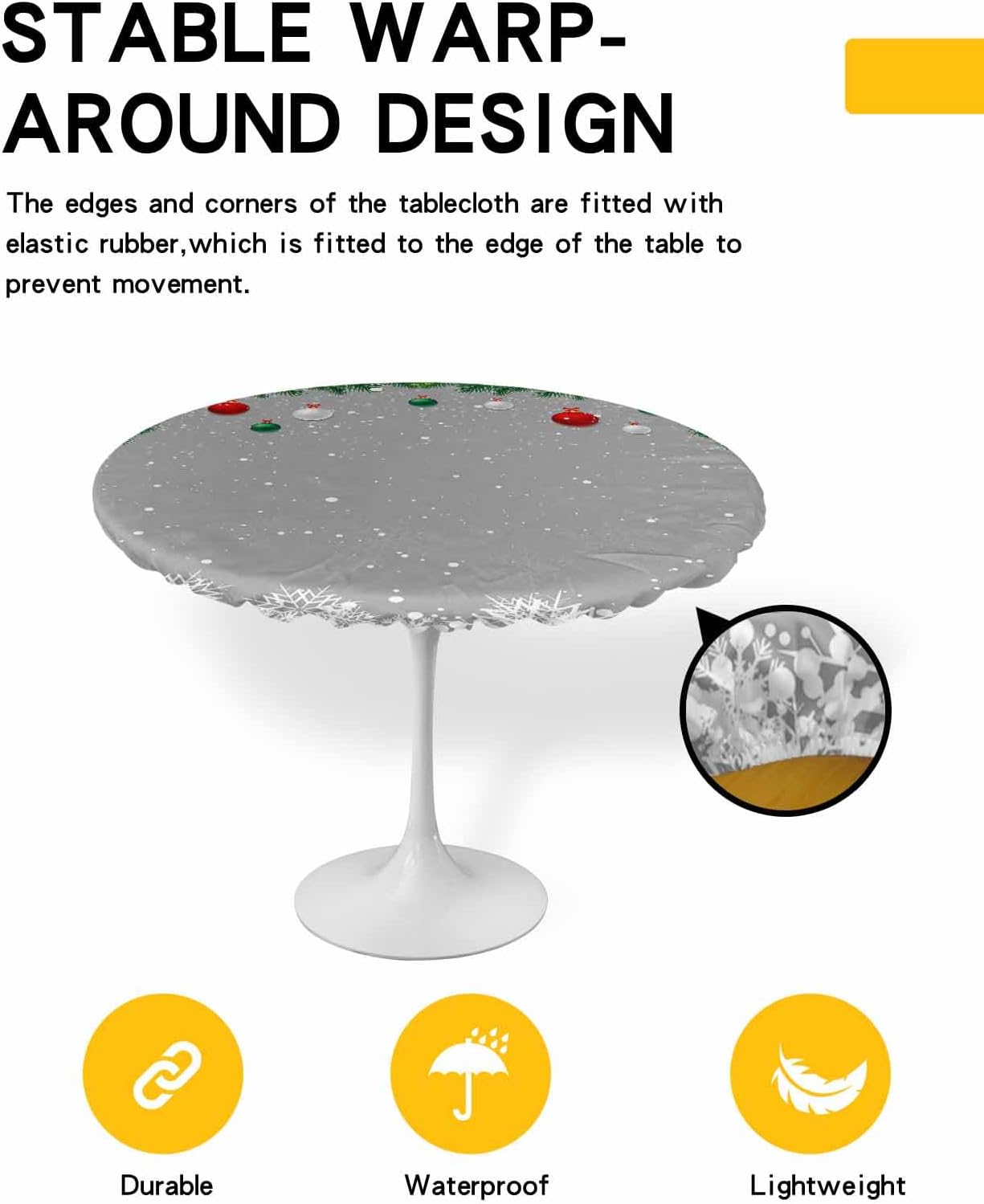Grey Christmas Round Waterproof Table Cover Fitted Tablecloth