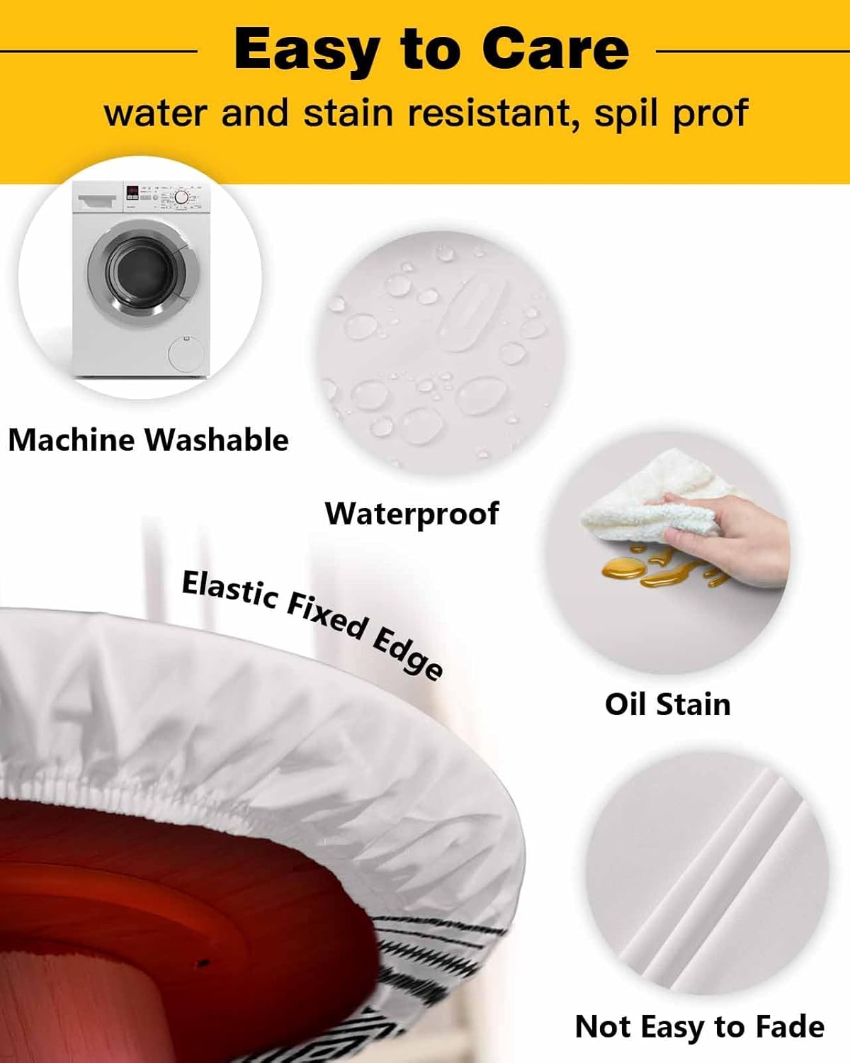 Grey Boho Round Waterproof Table Cover for Indoor Outdoor Use
