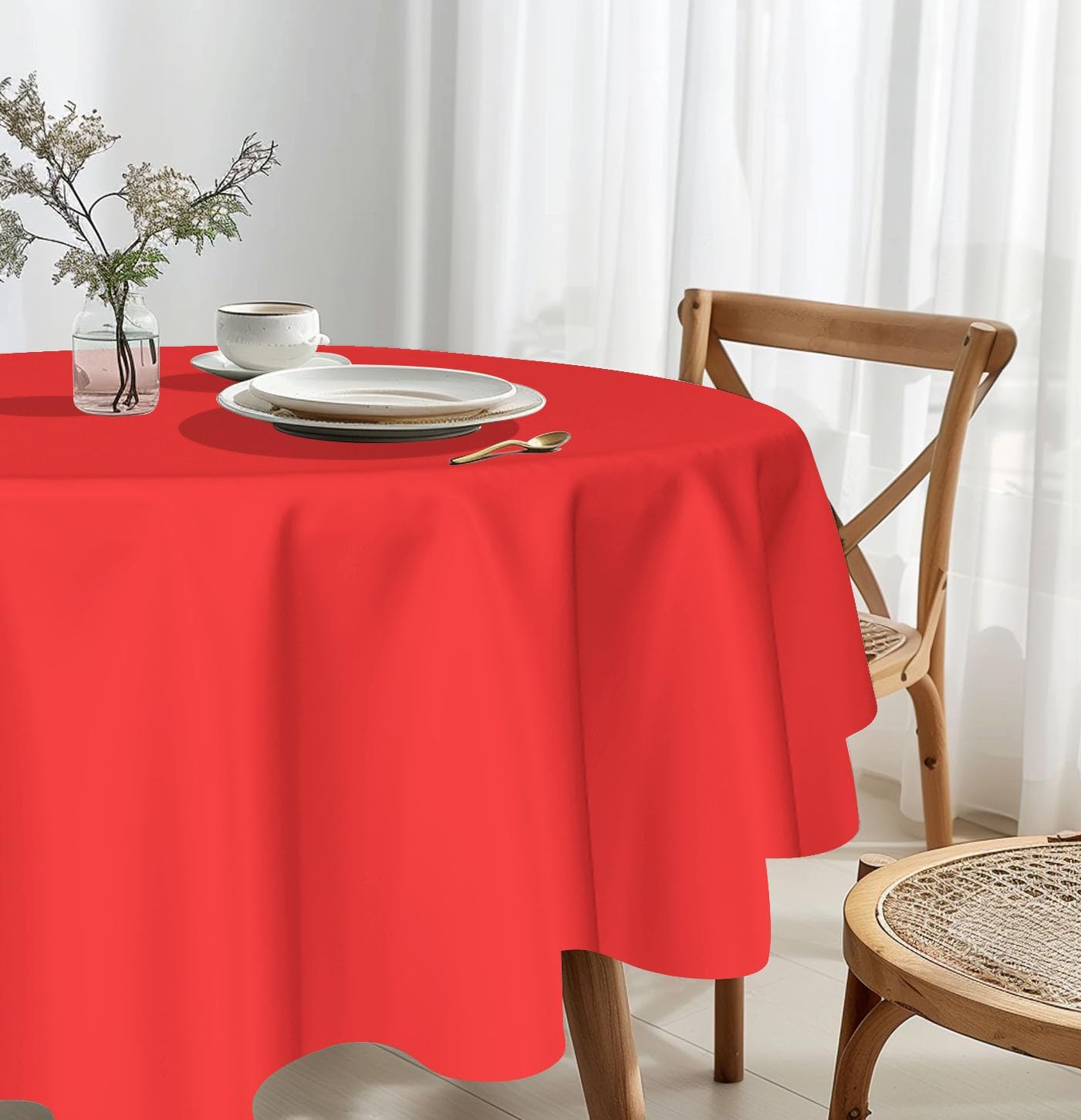 HEIPINIUYE 2 Pack Red Round Tablecloth 84 Inch Waterproof Disposable Table Cover