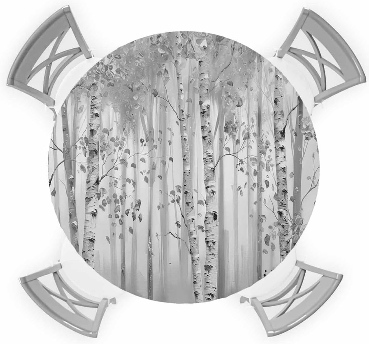 Grey Forest Round Waterproof Table Cover Fitted Tablecloth
