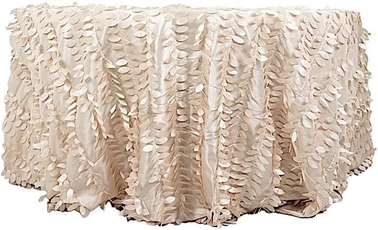 Balsa Circle 132 Inch Beige Taffeta Tablecloth Leaf Petals Design