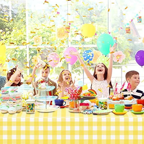 4 Pcs Yellow Checkered Tablecloth 54x108 Inches Rectangle Gingham Table Cover for Outdoor Picnic and Birthday Party