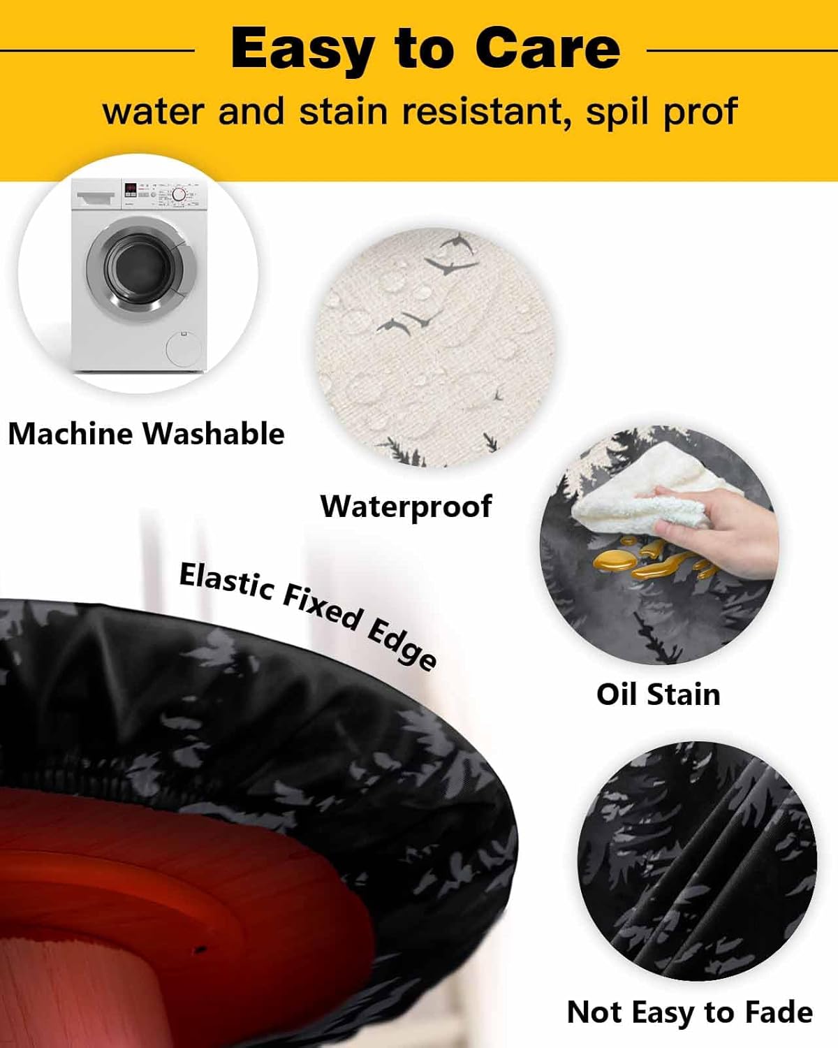 Forest Birds Round Waterproof Table Cover Fitted Elastic Tablecloth for Indoor Outdoor Use