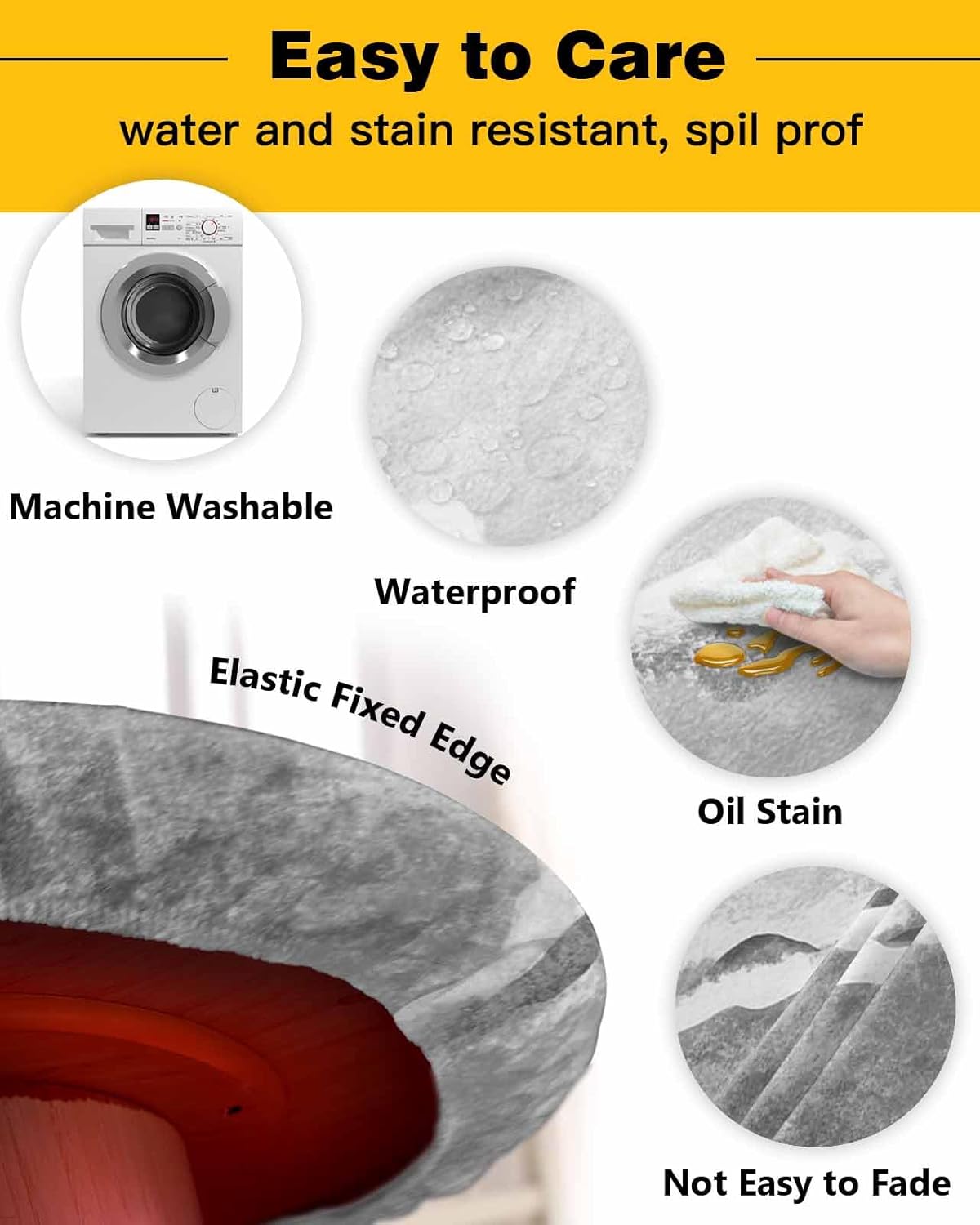 Gray Round Waterproof Table Cover with Elastic