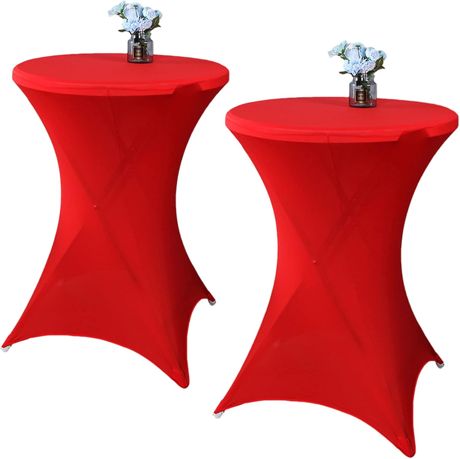 2 Pack 24x43 Inch Red Cocktail Tablecloths Spandex Round Fitted Covers for Events