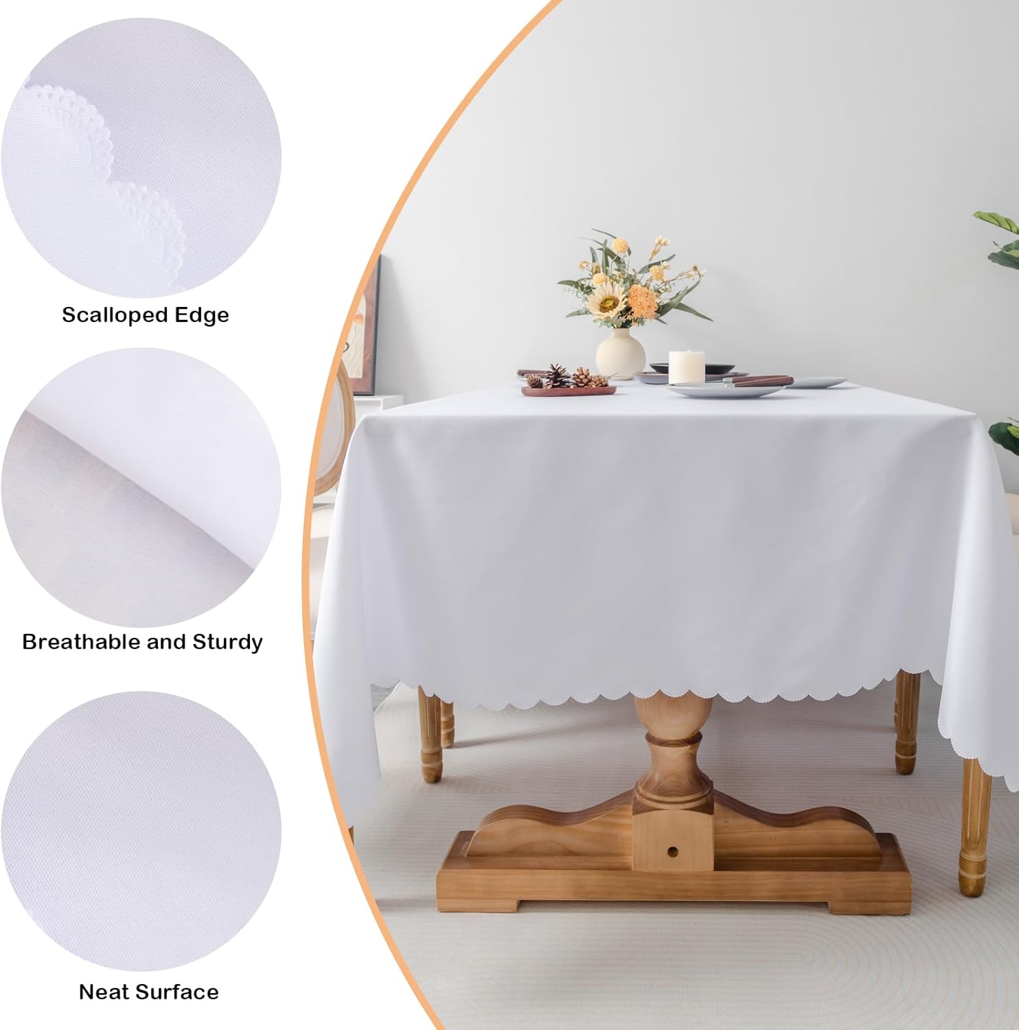 White Rectangle Tablecloth 60x84 Inch Washable Table Cover
