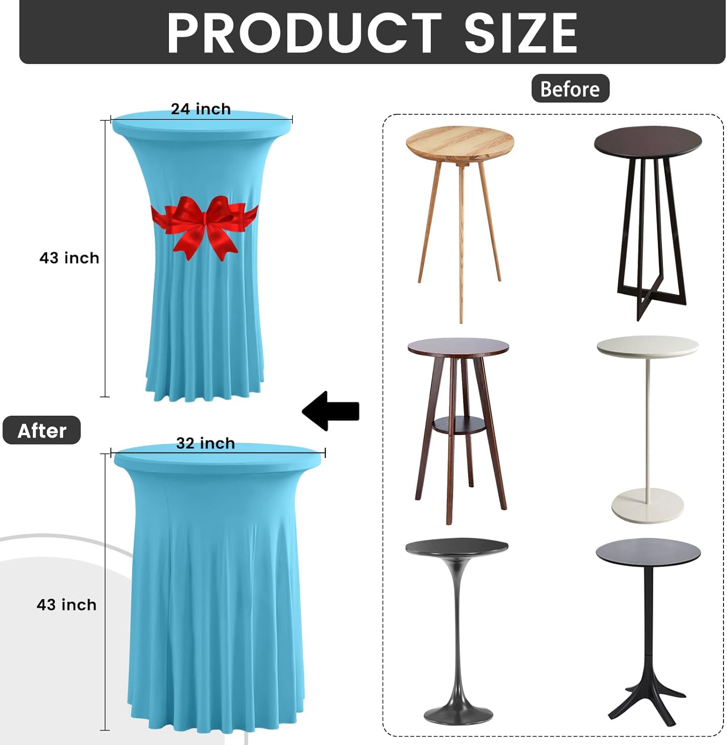 2 Pack 43x32 Inch Spandex Cocktail Tablecloths with Wavy Skirt Red Stretch Table Cover for Bar Wedding Party