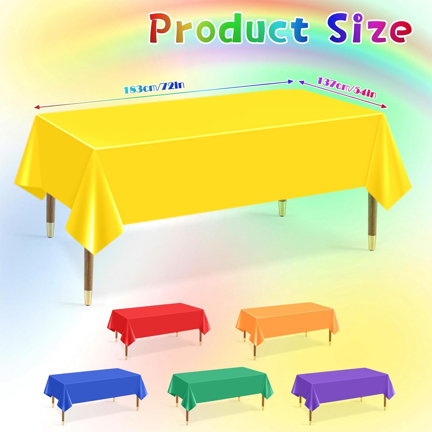 6Pcs Rainbow Neon Plastic Tablecloths Set 54x72 Inch