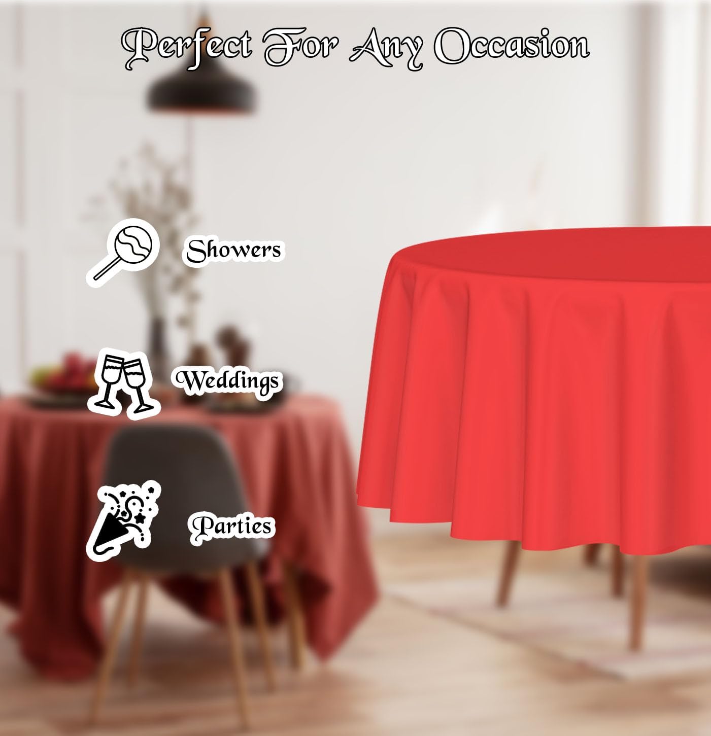 HEIPINIUYE 2 Pack Red Round Tablecloth 84 Inch Waterproof Disposable Table Cover