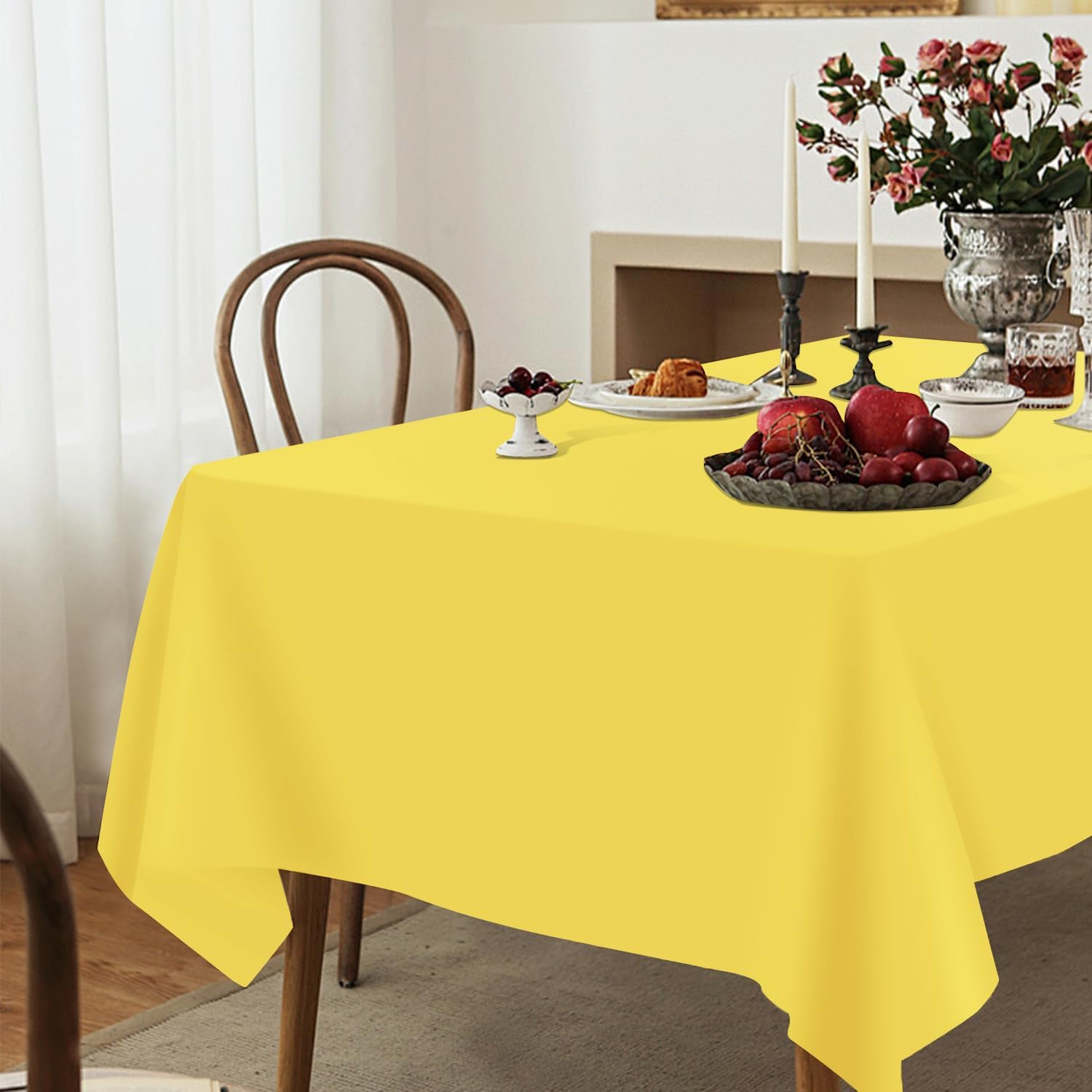 3 Pack Yellow Plastic Tablecloths for Parties 54x108 Inch Rectangular Table Covers