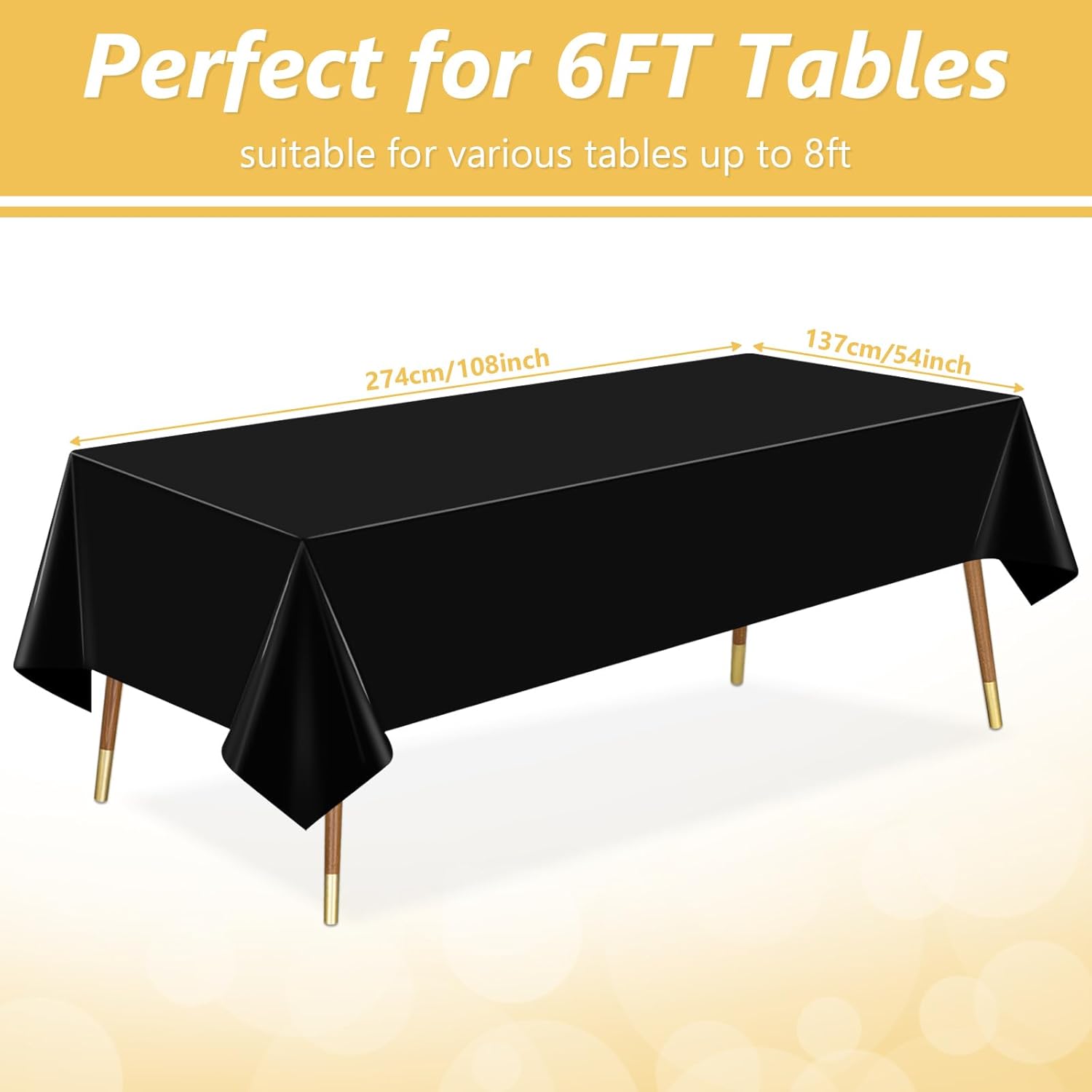 3 Pack Black Plastic Tablecloth for Rectangle Tables