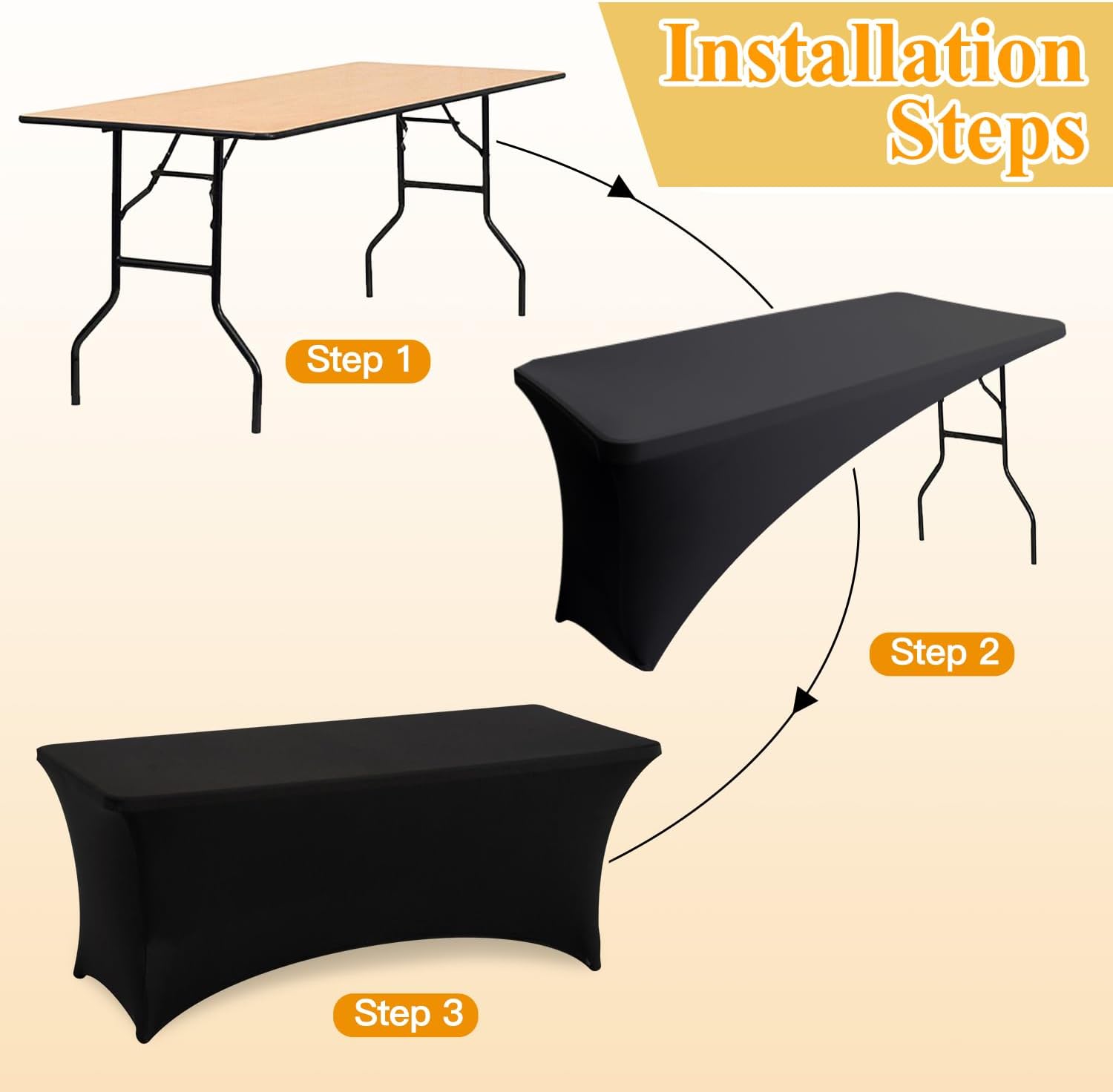 Ledido 6FT Black Tablecloth 2 Pack Stretch Fitted