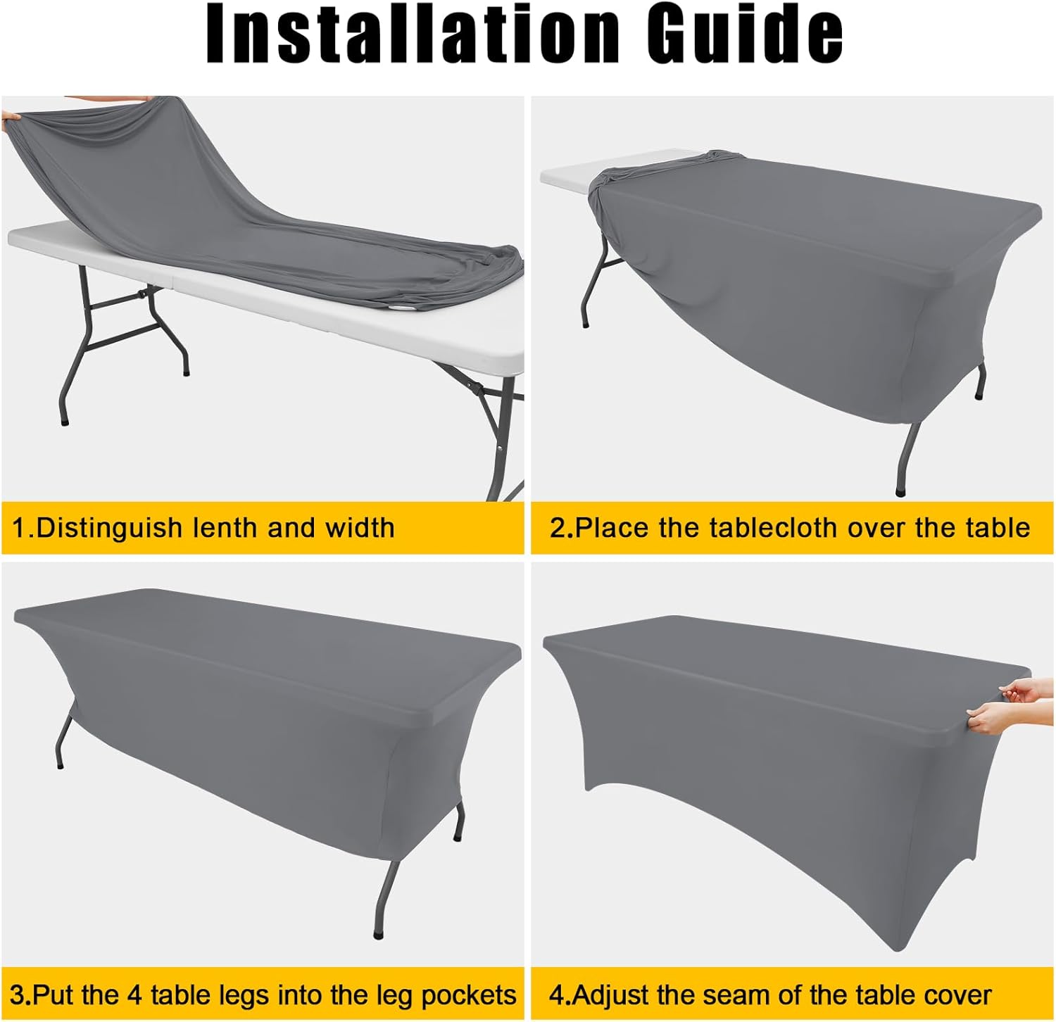 Smiry 2 Pack Stretch Tablecloths 6FT Grey