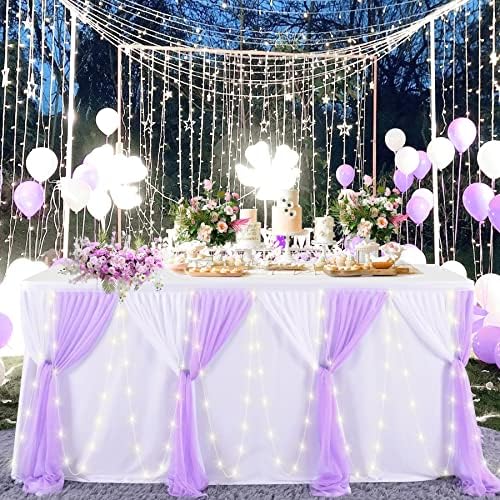 9ft Purple Table Skirt with LED Lights for Parties