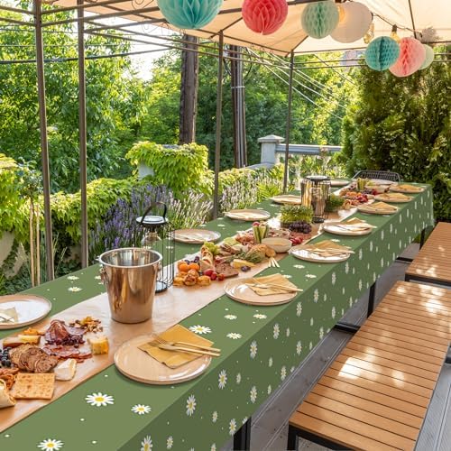 6 Pack Sage Green Daisy Tablecloths for Spring Party Decor
