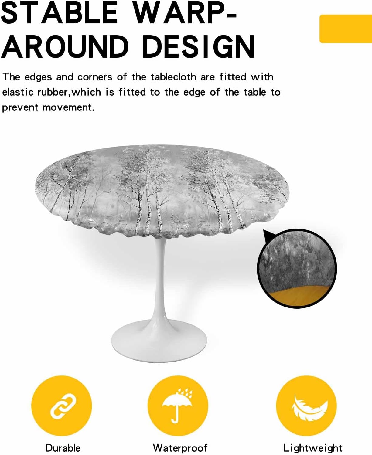 Greyish Tree Round Waterproof Table Cover Fitted Tablecloth