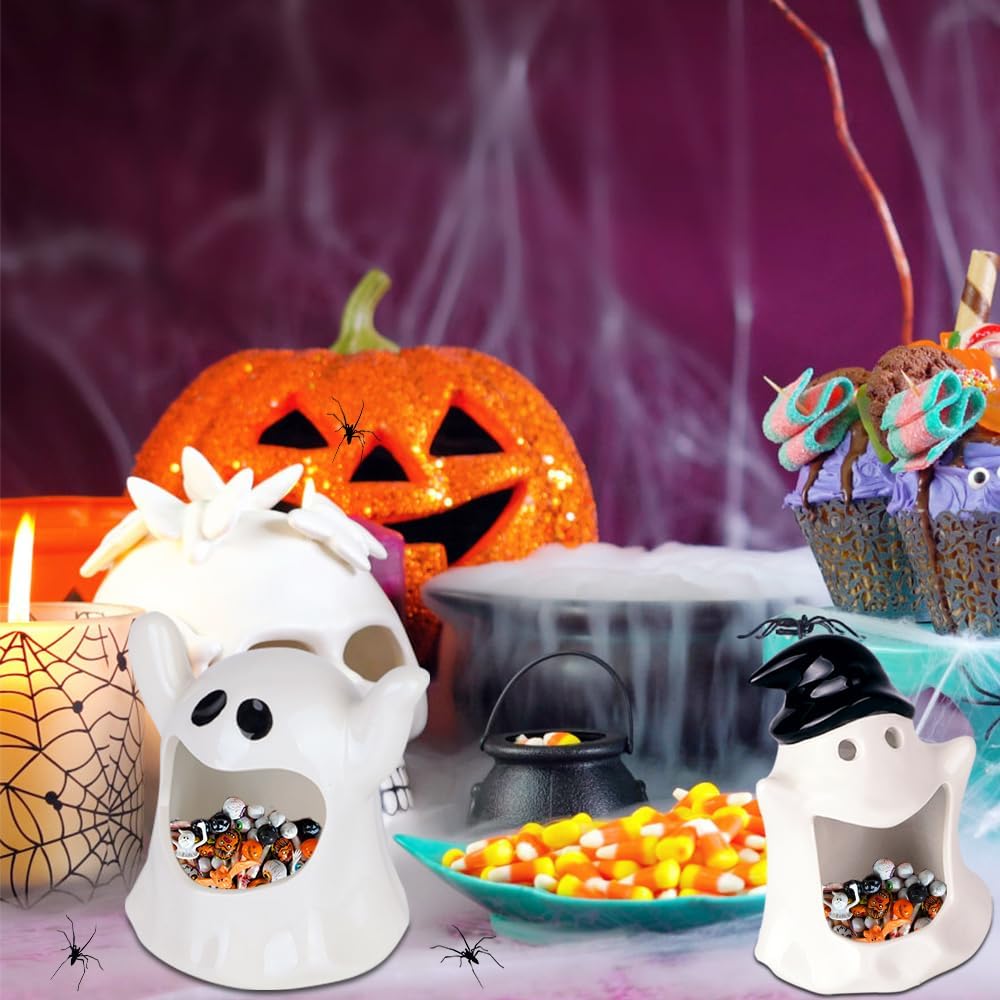 DIYDEC Halloween Candy Dish Holder 2PCS Ghost Ceramic Bowls