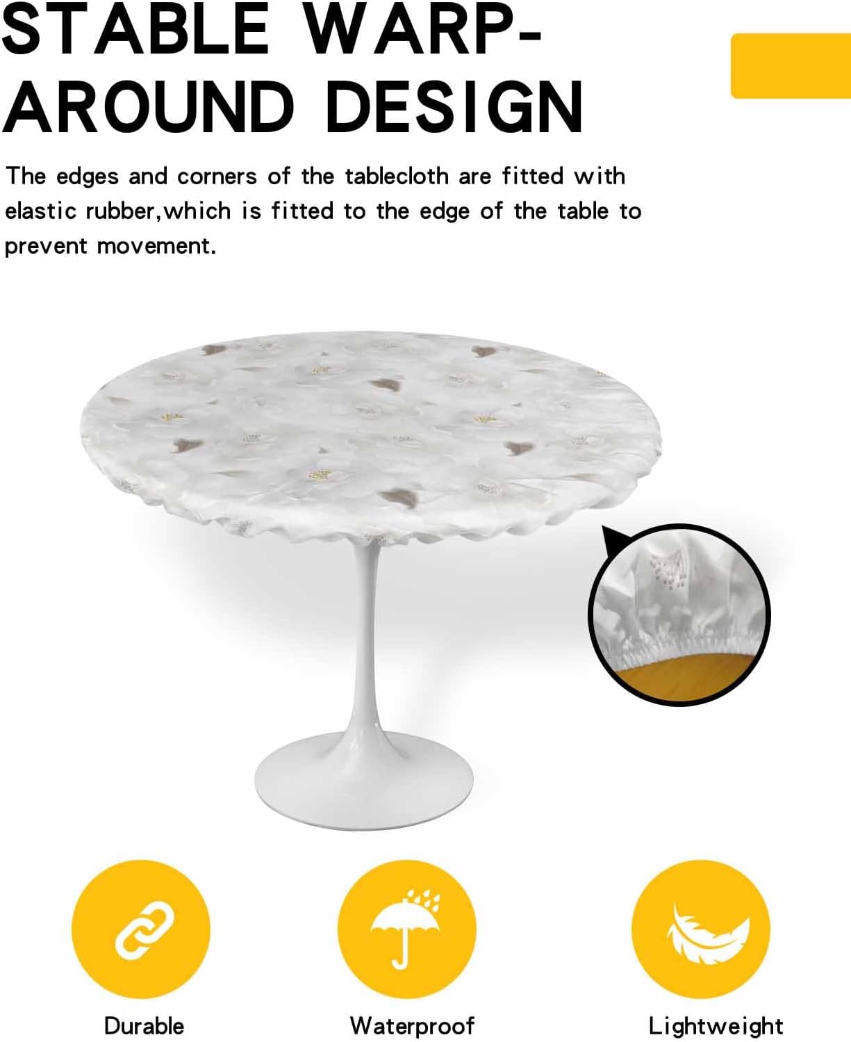 ZOE GARDEN White Rose Floral Waterproof Round Table Cover