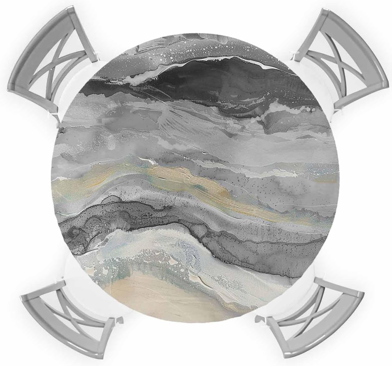 Abstract Gray Round Waterproof Table Cover with Elastic Bands