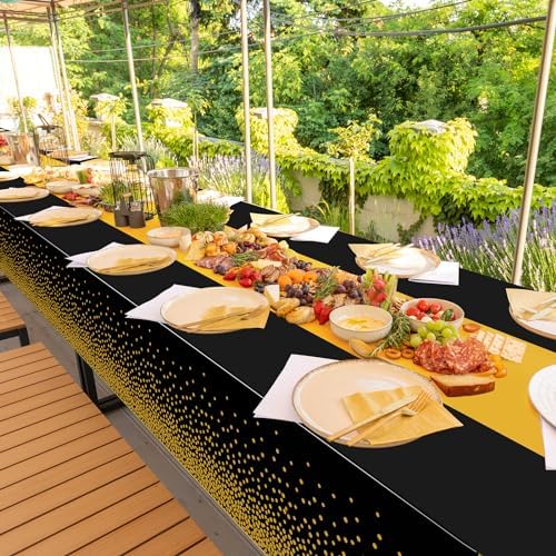 3Pcs Black and Gold Tablecloth Party Decorations