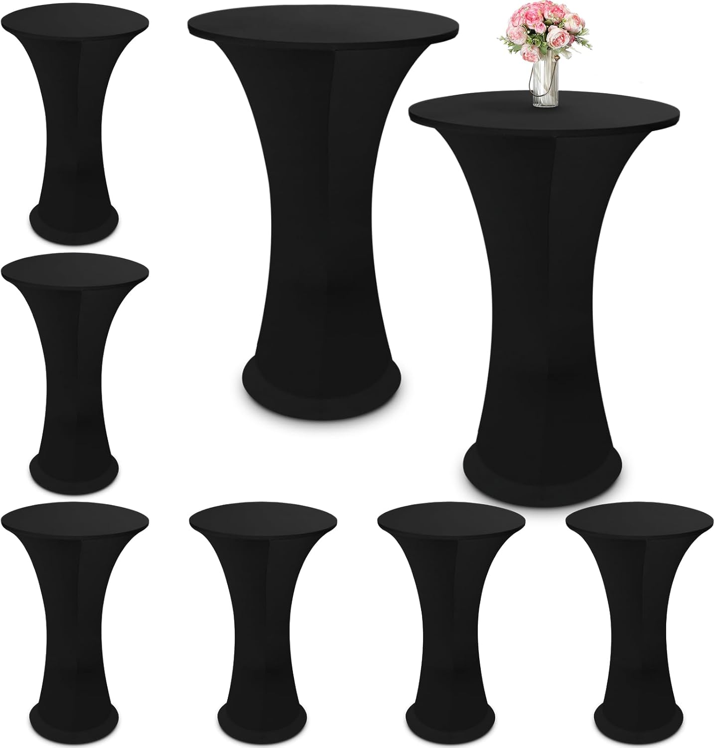 8 Pcs Black Spandex Stretch Table Cloths for Round Tables