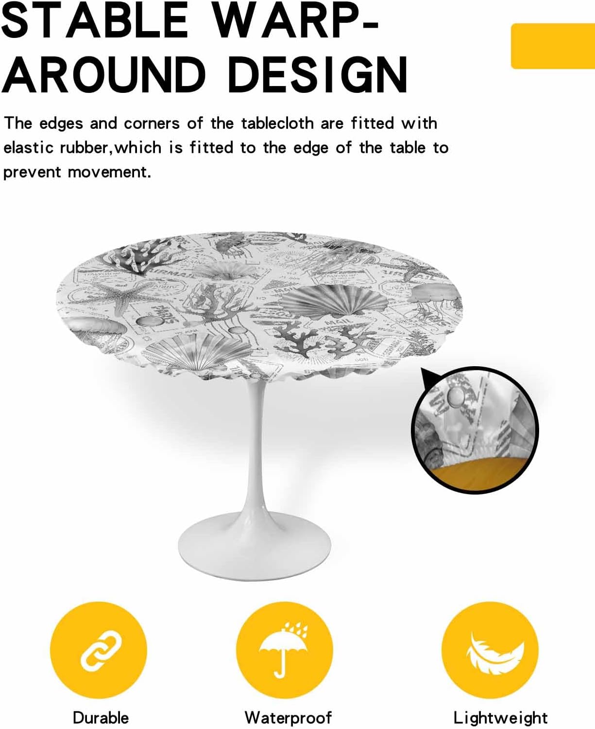 Grey Jellyfish Round Waterproof Table Cover Fitted Tablecloth