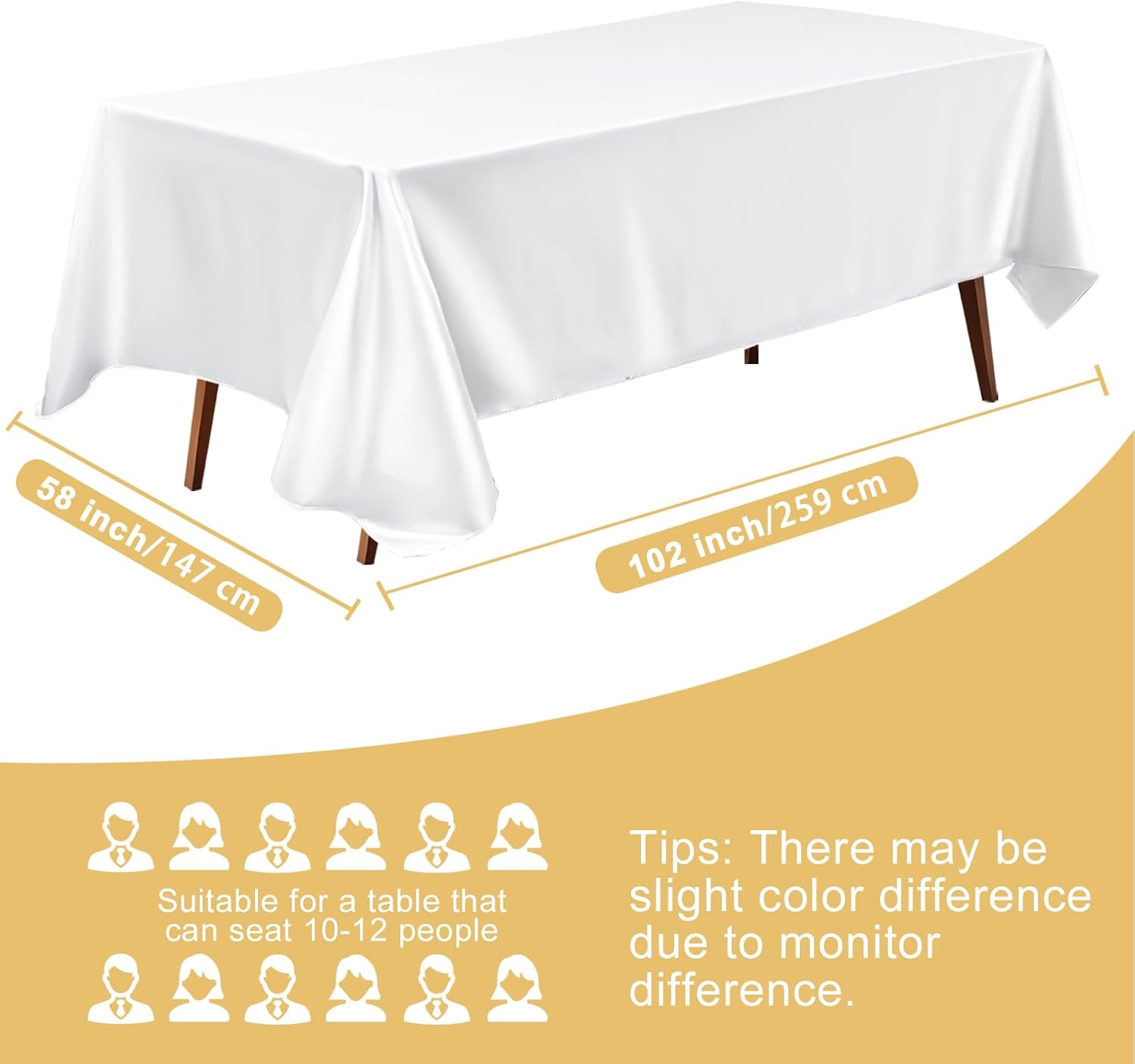 KINREEB Satin Table Cloth 58x102 Inch White