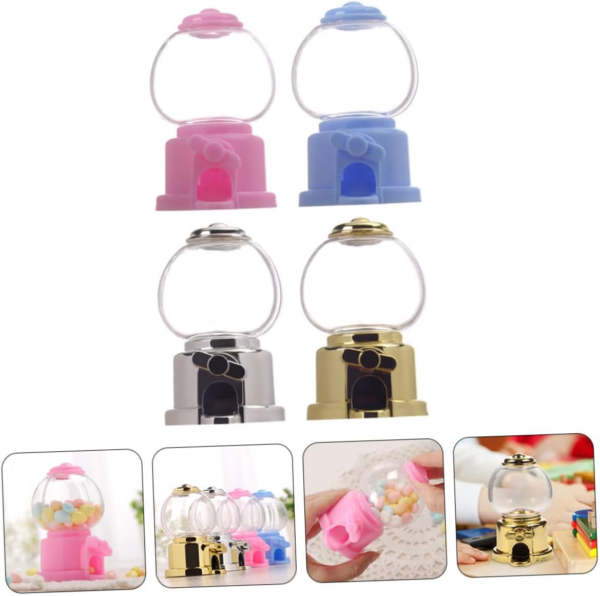 4pcs Manual Gumball Machine Candy Dispenser for Events and Parties with Pink Light Blue Gold Silver Options