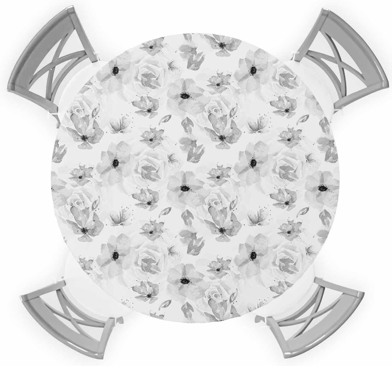 Vintage Gray Flower Round Waterproof Table Cover for Indoor Outdoor Use