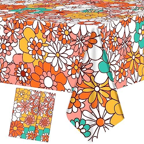 Augisteen Groovy Daisy Tablecloth Set 54x108 Inch Waterproof