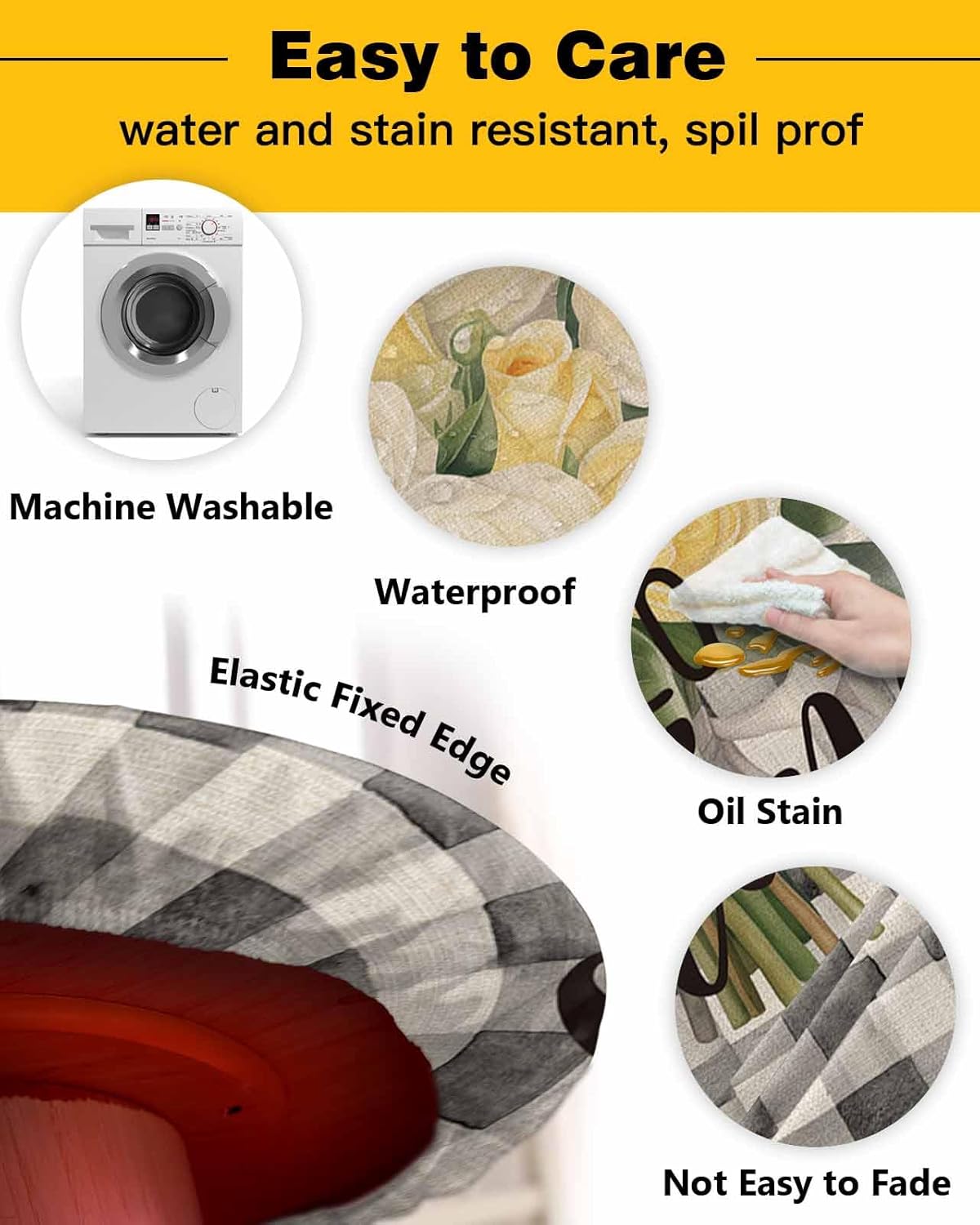 ZOE GARDEN Spring Rose Round Waterproof Table Cover Fitted Tablecloth