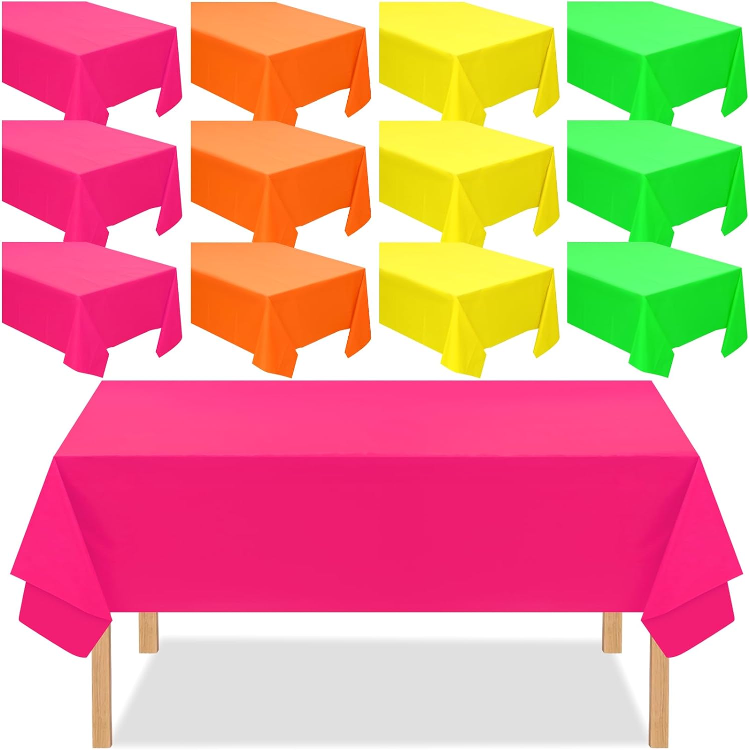 Peryiter 12 Pack Assorted Neon Plastic Tablecloths Rectangle 54x72 Inch