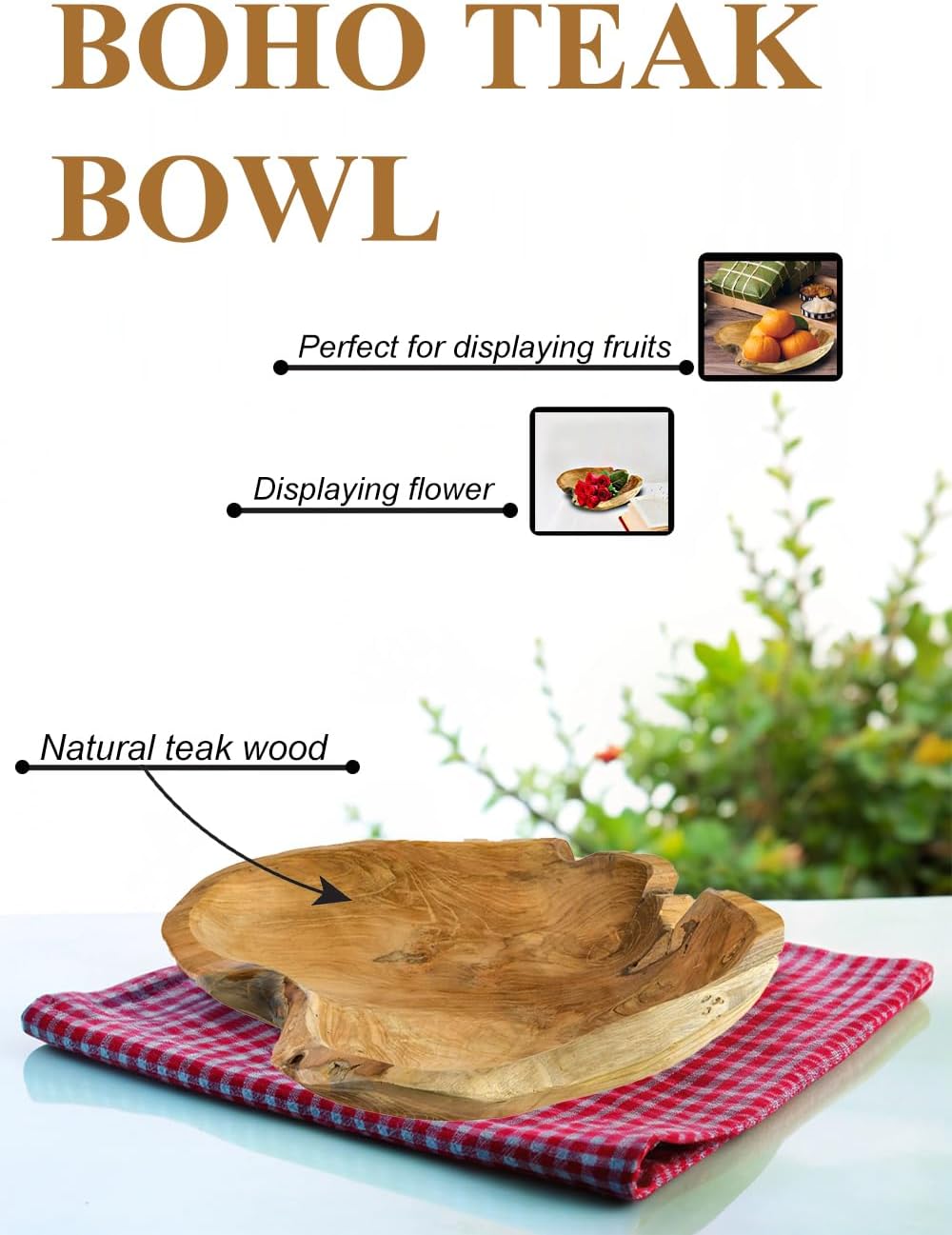 Serene Spaces Living Boho Teak Bowl 8 Inch
