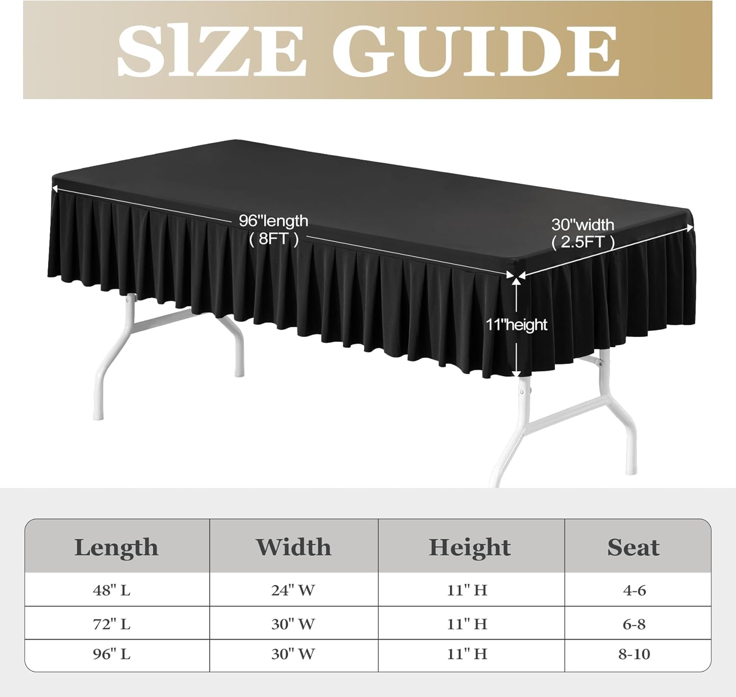 Black Spandex Tablecloths 8ft Rectangle Wrinkle Free Elastic Table Covers for Events and Banquet