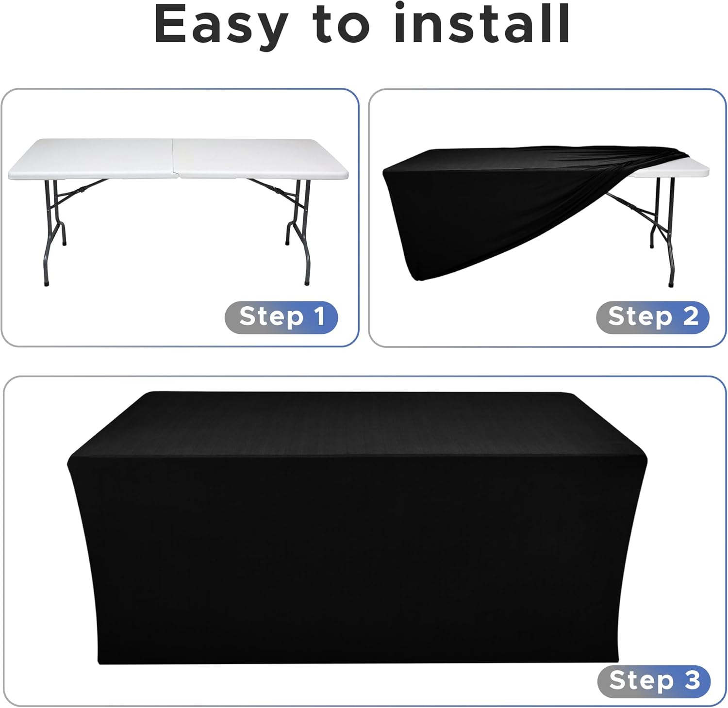 Nasitos Spandex Table Covers 6 Foot - 2 Pack Black Stretch Tablecloths
