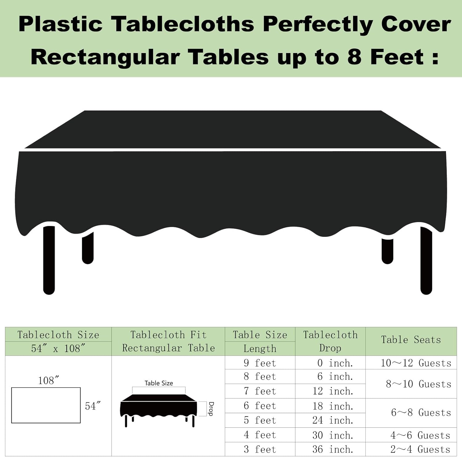 Plastic Black Tablecloths 3 Pack 54x108 Inch for Party Use