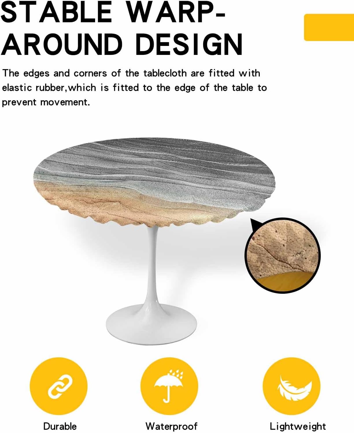 Ocean Grey Round Waterproof Table Cover with Elastic