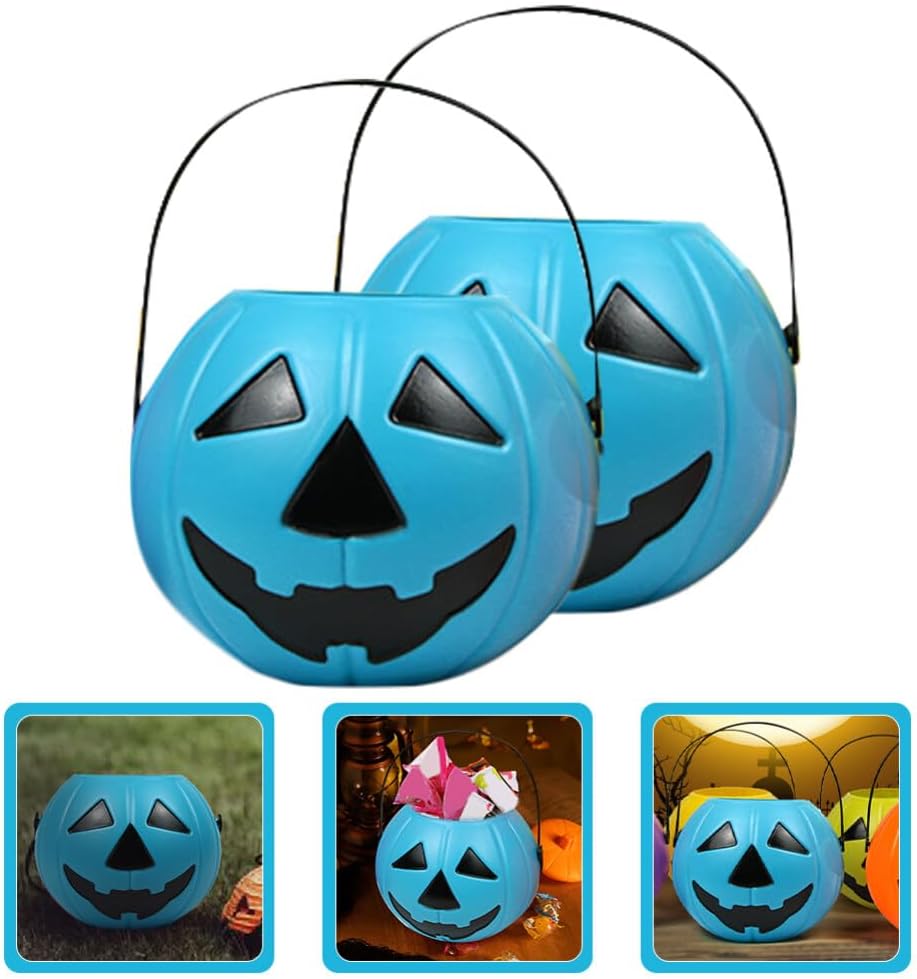 VOSAREA 2pcs Pumpkin Bucket Halloween Candy Server with Handles